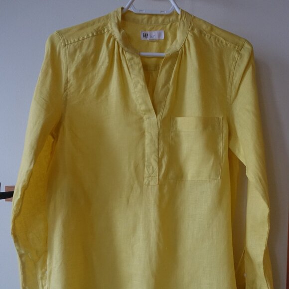 Gap yellow linen popover shirt XS 0 2 - Picture 7 of 9